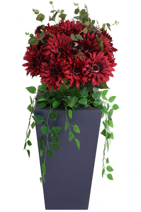 Yapay Ahşap Saksıda Lüx Gerbera Tanzimi 100 cm Bordo - 1