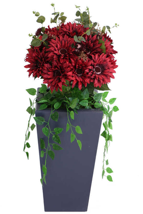Yapay Ahşap Saksıda Lüx Gerbera Tanzimi 100 cm Bordo - 2