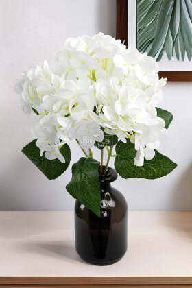 Yapay Lüx 5 Dallı Islak Ortanca Demeti 45 cm Beyaz - 1