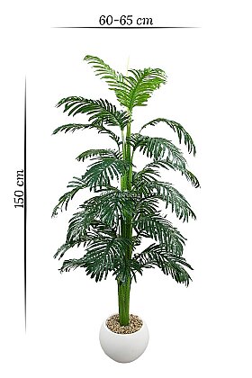 Beyaz Küre Saksıda Yapay Ağaç 30 Yapraklı Areka Palmiyesi 150 cm - 5