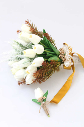 Gelin Buketi İperion 2li Set(Beyaz Islak Lale) - 1