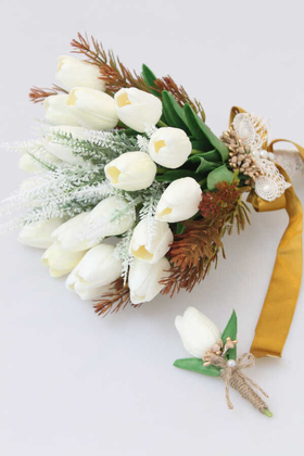 Gelin Buketi İperion 2li Set(Beyaz Islak Lale) - 2