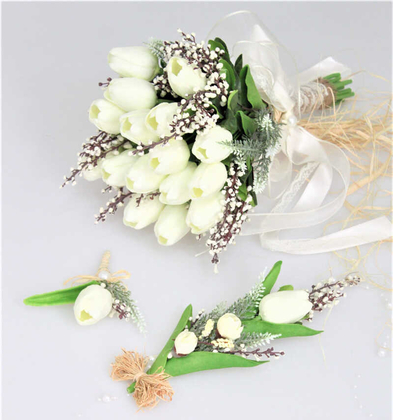 Islak Lale Gelin Çiçeği 3lü Set Beyaz - 4
