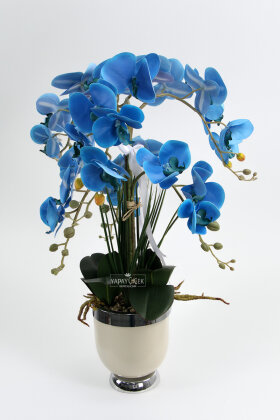Metal Beyaz-Gümüş Saksıda Lüx 6lı Orkide 65 cm Mavi - 2