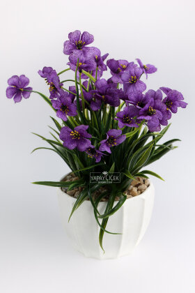 Beyaz Saksıda Safir Damarlı Tanzim 27 cm Mor - 2