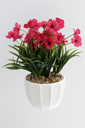 Beyaz Saksıda Safir Damarlı Tanzim 26 cm Pembe - 2