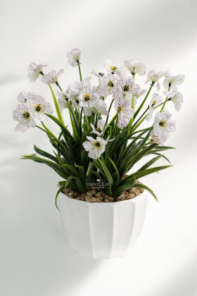 Beyaz Saksıda Safir Damarlı Tanzimi 28 cm Beyaz - 2