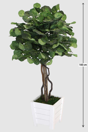 Beyaz Saksıda Yapay Begonya Ağacı 100 cm Yeşil - Yapay Çiçek Deposu