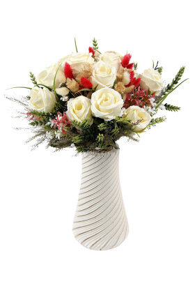 Beyaz Sarmal Vazoda Lumina Gül Tanzimi 40 cm - 2