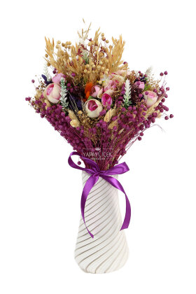 Beyaz Sarmal Vazoda Rustik Şafak Çiçekleri Tanzim 50 cm - 2