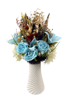 Beyaz Sarmal Vazoda Safir Güz Tanzimi 50 cm - 2