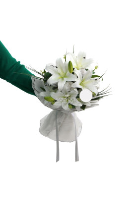 Beyaz Veloria Yapay Hediyelik Buket Söz Nişan İsteme Çiçeği - 2