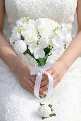 Beyaz Yelken Şakayık-Lale Gelin Buketi 2li Set - Yapay Çiçek Deposu