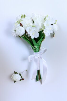 Beyaz Yelken Şakayık-Lale Gelin Buketi 2li Set - 2