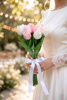 Blush Lale Gelin Buketi 2li Set - Yapay Çiçek Deposu