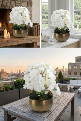 Metal Bronz Saksıda Lüx 10lu Orkide Beyaz - 2