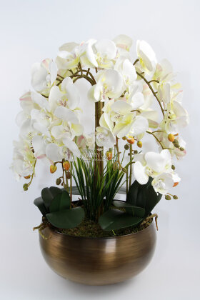 Metal Bronz Saksıda Lüx 10lu Orkide Beyaz - 2