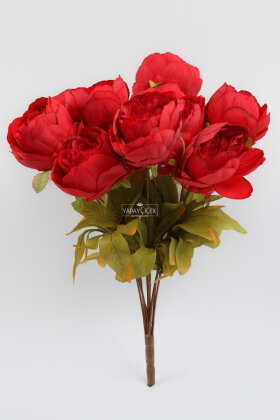 Yapay Çiçek 13lü Büyük Kanada Gülü Demeti Kırmızı - 2