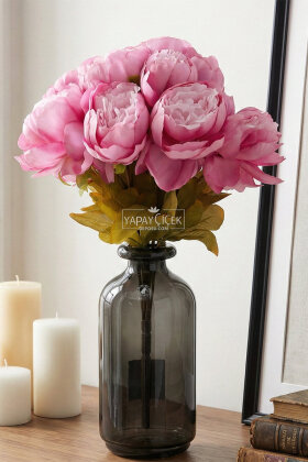 Yapay Çiçek 13lü Büyük Kanada Gülü Demeti Pembe - Yapay Çiçek Deposu