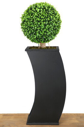 Kavisli Ahşap Saksıda Yapay Top Şimşir Ağacı 110 cm - 3