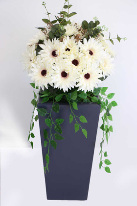 Yapay Ahşap Saksıda Lüx Gerbera Tanzimi 100 cm Krem - 1