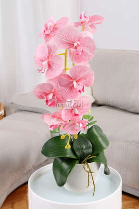 Saksıda Yapay Baskılı Islak Orkide 55 cm Pembe Çizgili - 2