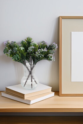 Yapay Çiçekli Defne Bitkisi 35 cm Yeşil - Lila - Yapay Çiçek Deposu