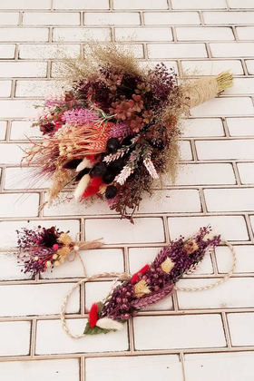 Cumba Büyük Kuru Çiçek Gelin Buketi 3lü Set - 3