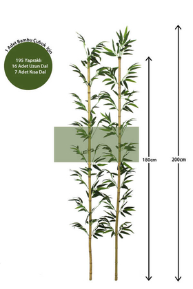 200 cm Yapay 23 Dal Yapraklı Doğal Bambu Tip4 - 1