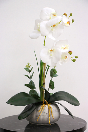 Dekoratif 2li Mini Yapay Islak Orkide Tanzimi Beyaz 45 cm - 3