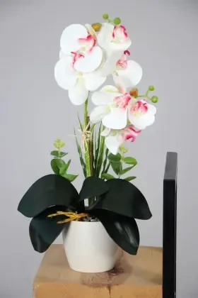 Dekoratif 2li Mini Yapay Islak Orkide Tanzimi Beyaz-Pembe 45 cm - 1