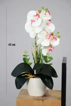 Dekoratif 2li Mini Yapay Islak Orkide Tanzimi Beyaz-Pembe 45 cm - 2