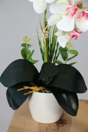 Dekoratif 2li Mini Yapay Islak Orkide Tanzimi Beyaz-Pembe 45 cm - 3