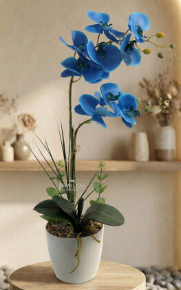 Dekoratif 2li Nismo Yapay Islak Orkide Tanzimi Mavi 70 cm - Yapay Çiçek Deposu