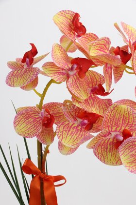 Dekoratif 2li Nismo Yapay Islak Orkide Tanzimi Somon-Pembe Çizgili 65 cm - 3