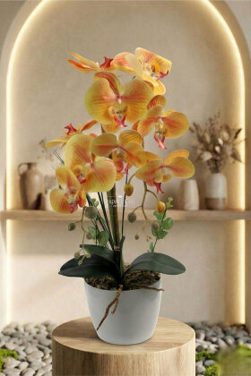 Dekoratif 2li Nismo Yapay Islak Orkide Tanzimi Turuncu 60 cm - Yapay Çiçek Deposu