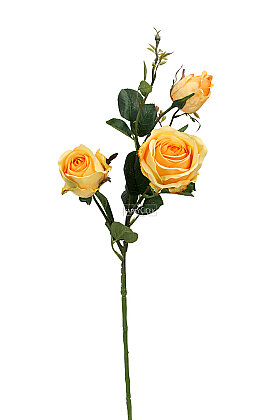 Dekoratif 3lü Uzun Lüx Gül Dalı 70 cm Sarı - 3