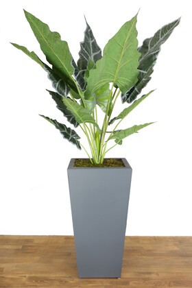 Yapay Dev Alocasia Bitkisi Ahşap Saksıda 145 cm Yeşil-Gri - 1