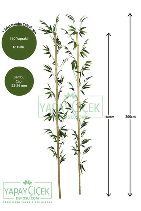 200 cm Yapay 16 Dal Yapraklı Doğal Bambu Tip7 - Yapay Çiçek Deposu