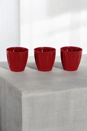 Dekoratif Papatya Saksı 3lü Set Bordo 0,7 Litre - 4