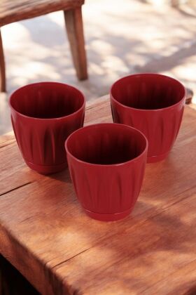 Dekoratif Papatya Saksı 3lü Set Bordo 0,7 Litre - Yapay Çiçek Deposu