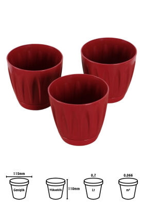Dekoratif Papatya Saksı 3lü Set Bordo 0,7 Litre - 2