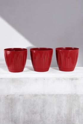 Dekoratif Papatya Saksı 3lü Set Bordo 12 Litre - 3