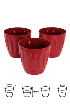 Dekoratif Papatya Saksı 3lü Set Bordo 12 Litre - 2