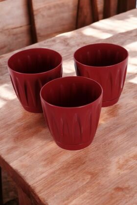 Dekoratif Papatya Saksı 3lü Set Bordo 3 Litre - Yapay Çiçek Deposu