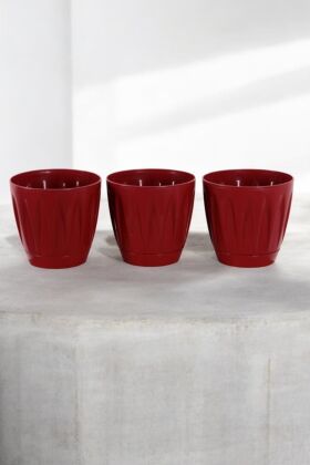 Dekoratif Papatya Saksı 3lü Set Bordo 3 Litre - 3