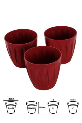 Dekoratif Papatya Saksı 3lü Set Bordo 3 Litre - 2