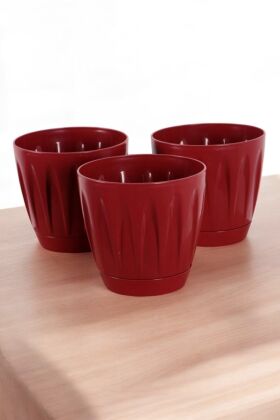 Dekoratif Papatya Saksı 3lü Set Bordo 3 Litre - 4