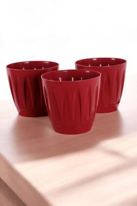 Dekoratif Papatya Saksı 3lü Set Bordo 6 Litre - 3