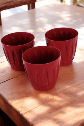 Dekoratif Papatya Saksı 3lü Set Bordo 6 Litre - Yapay Çiçek Deposu